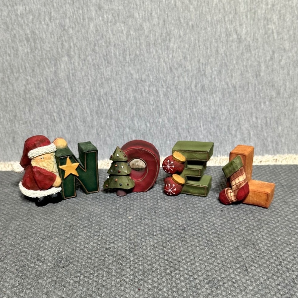 CMI Henton Noel Christmas Block Letter Figurines Santa Tree Mittens Stocking Set